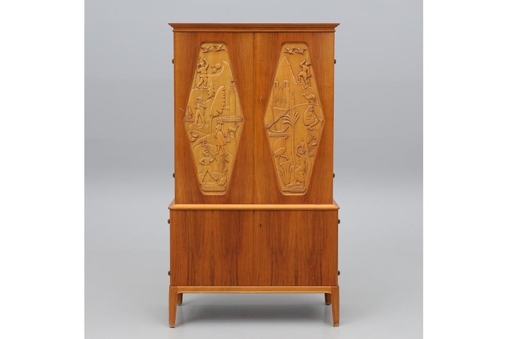 Cabinet by Eugen Hoeglund, walnut, linden, 1957, produced by hoeglund, Vetlanda