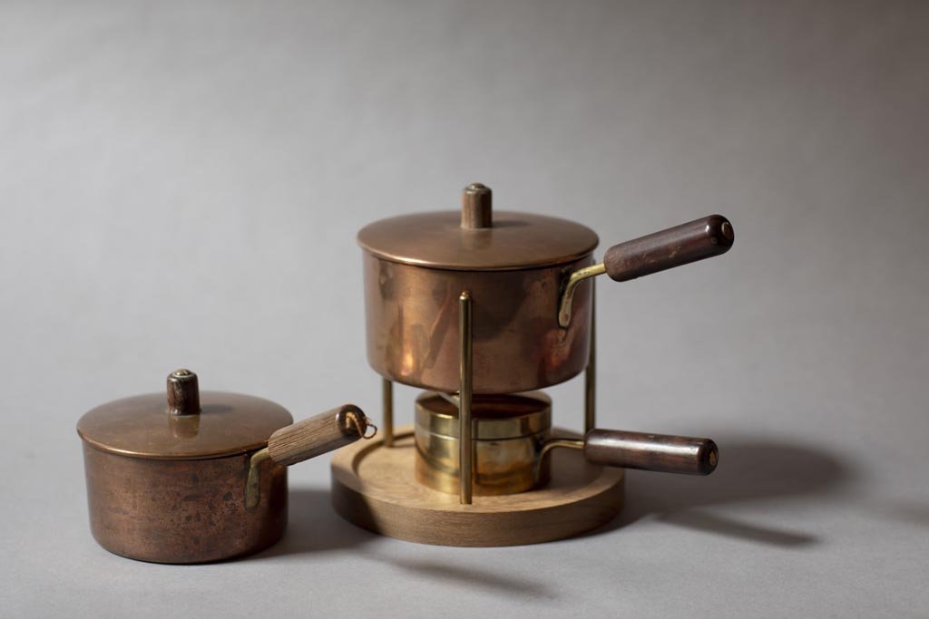 Fondue Pot 4709, copper, large: H: 10cm, small: H: 9cm + Fondue Burner 4713, brass