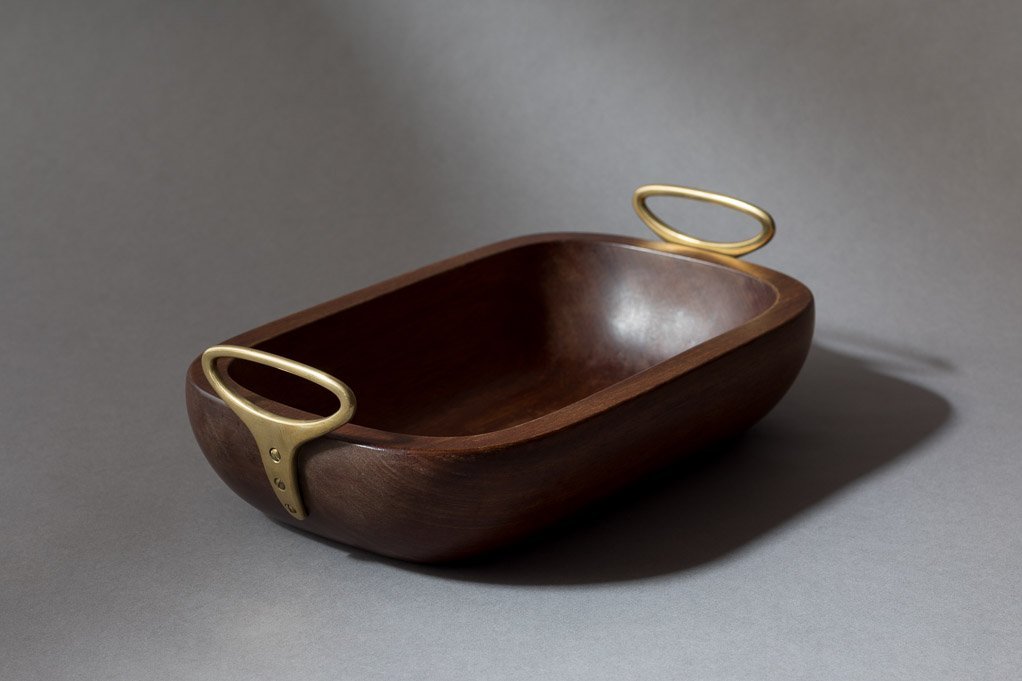 Bowl /Tray 4481, Teak, Brass, w: 36cm