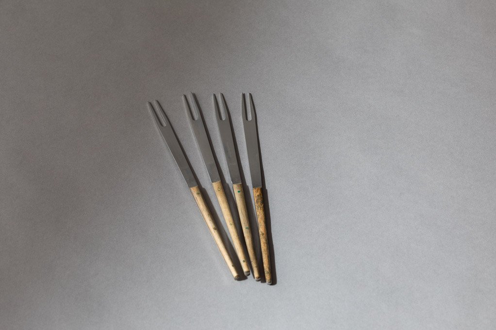 Fondue Forks 1012, 1960s, Stainless Steel, Teak, l: 24cm