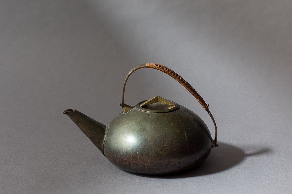 Teapot 3879, Brass, Copper, Cane, h: 18cm