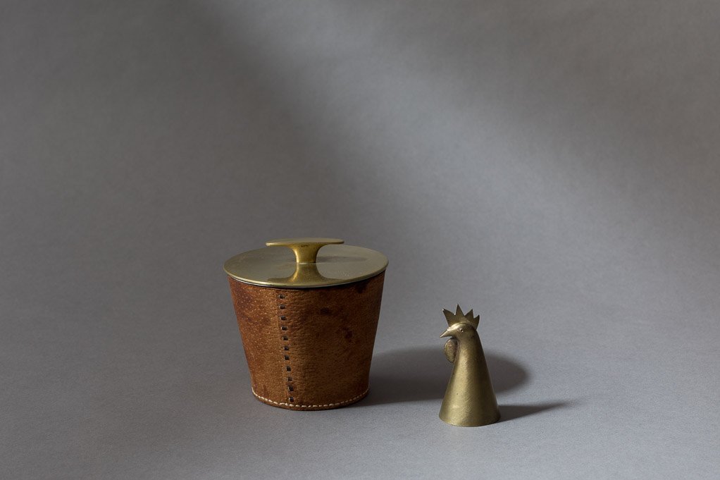 Tobacco Jar 3566, Brass, Leather  & Bell /Bottle Stopper, Brass, h: 11cm + 8cm